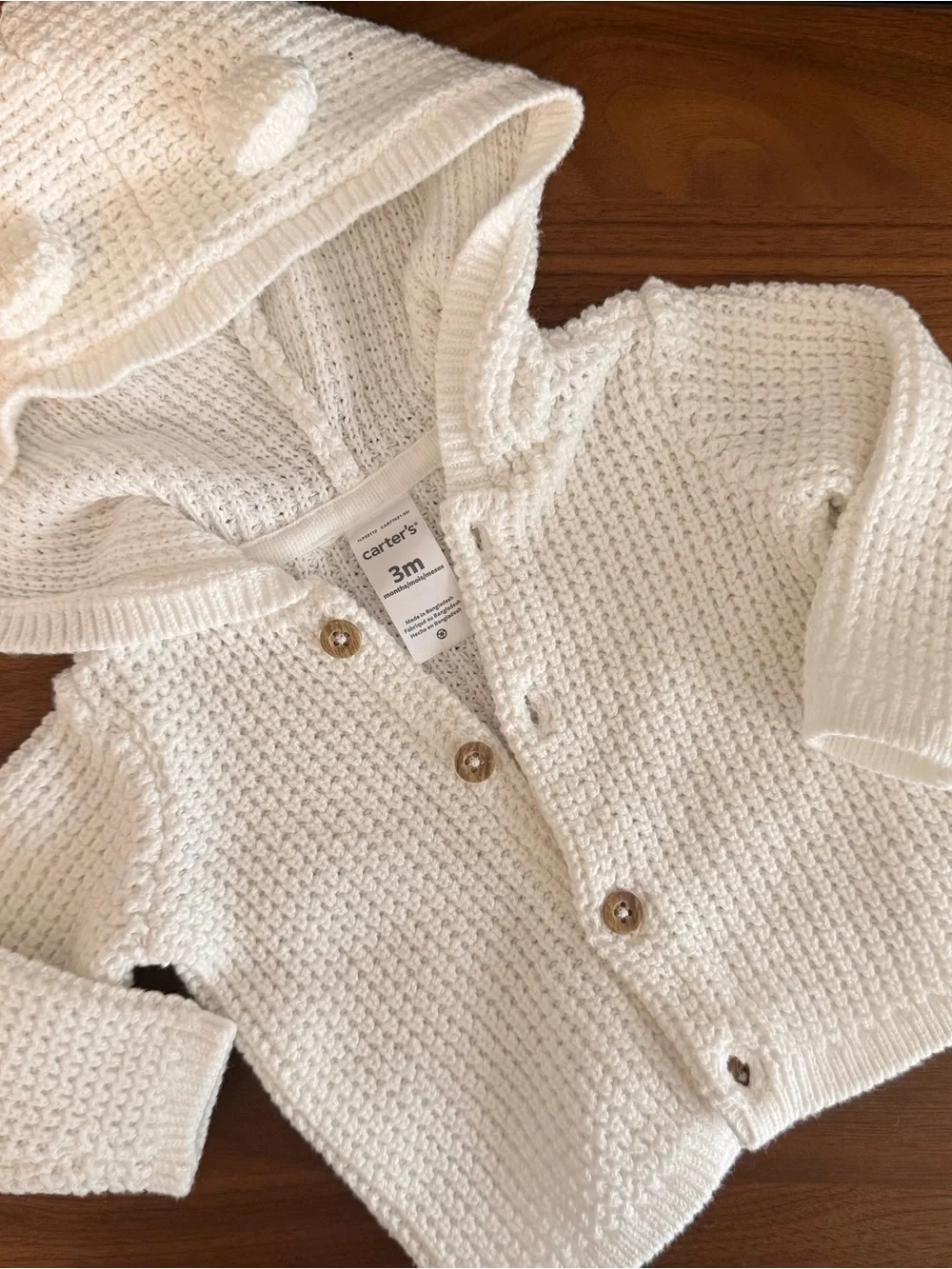 Carter's Cream Hooded Knit Cardigan - 3M